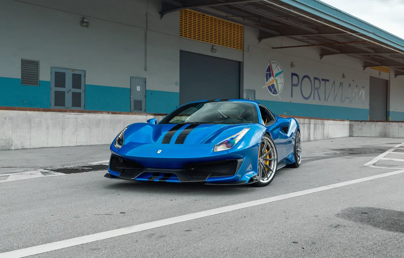 Фото обои Ferrari, Blue, 488 Pista