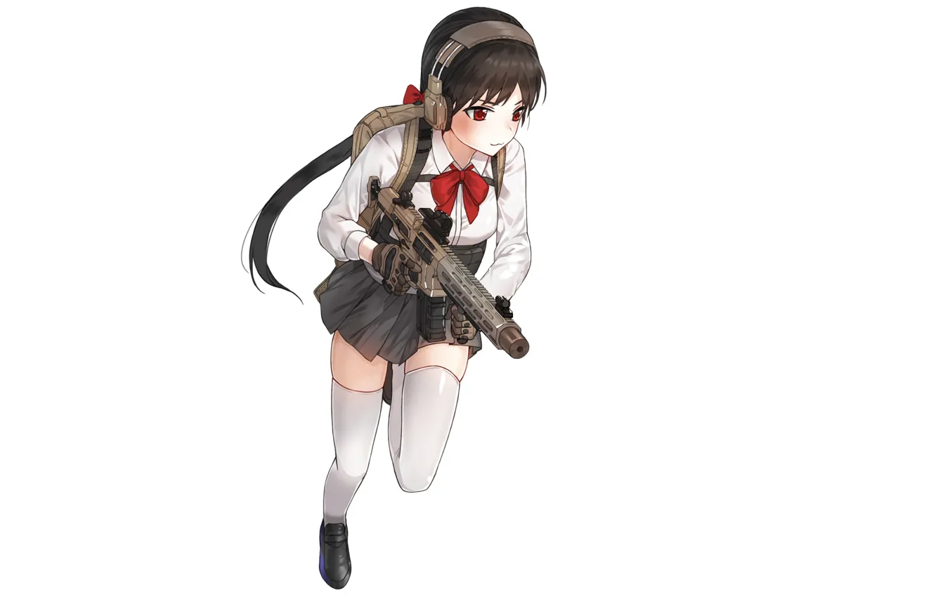 Фото обои девушка, оружие, фон, солдат