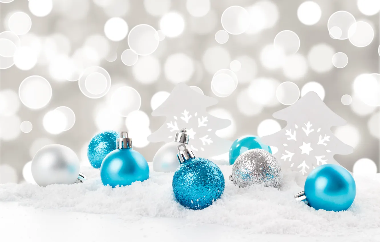 Фото обои снег, снежинки, шары, Новый Год, Рождество, Christmas, balls, blu...