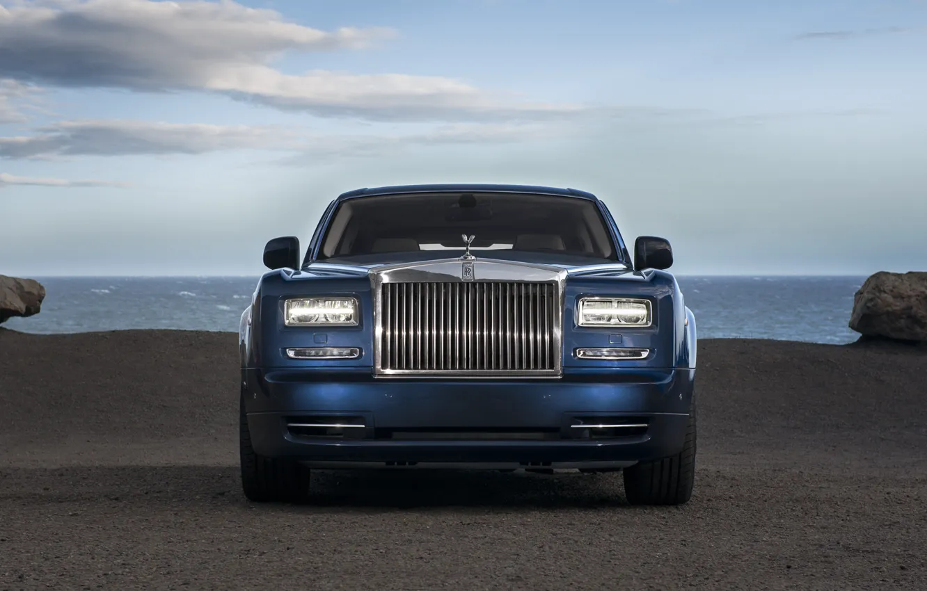 Фото обои Phantom, Rolls Royce, Blue, Front, Face, Luxury, Sight