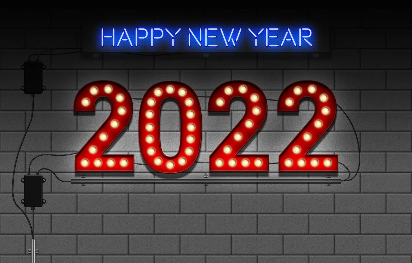 Фото обои праздник, новый год, Happy New Year, с новым годом, Merry Christmas, кирпичная стена, 2022, Feliz …