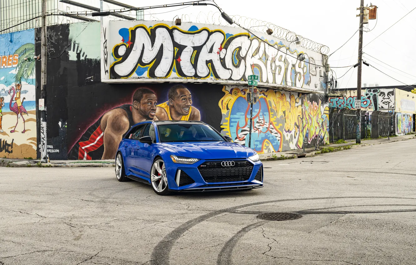 Фото обои Audi, Blue, Graffiti, Avant, RS6, VAG