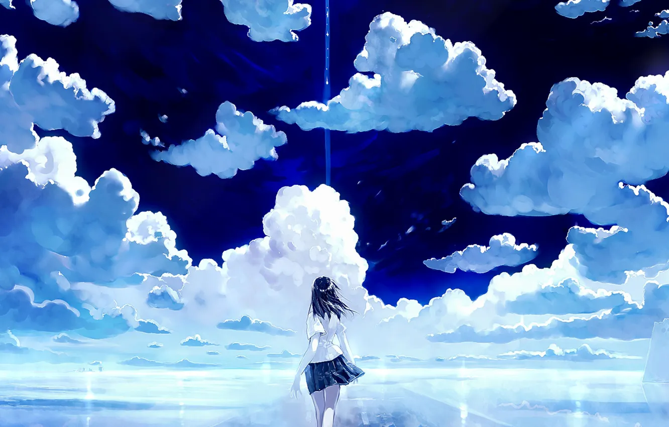 Фото обои небо, девушка, облака