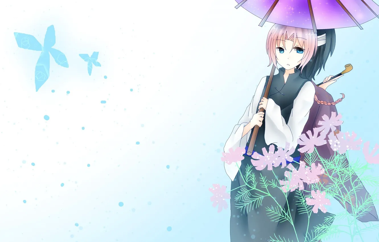 Фото обои зонт, арт, двое, Gintama, Гинтама
