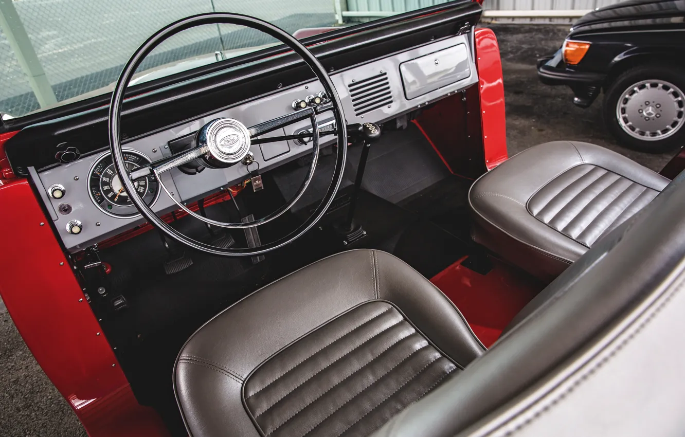 Фото обои красный, Roadster, Ford, руль, 1966, Bronco