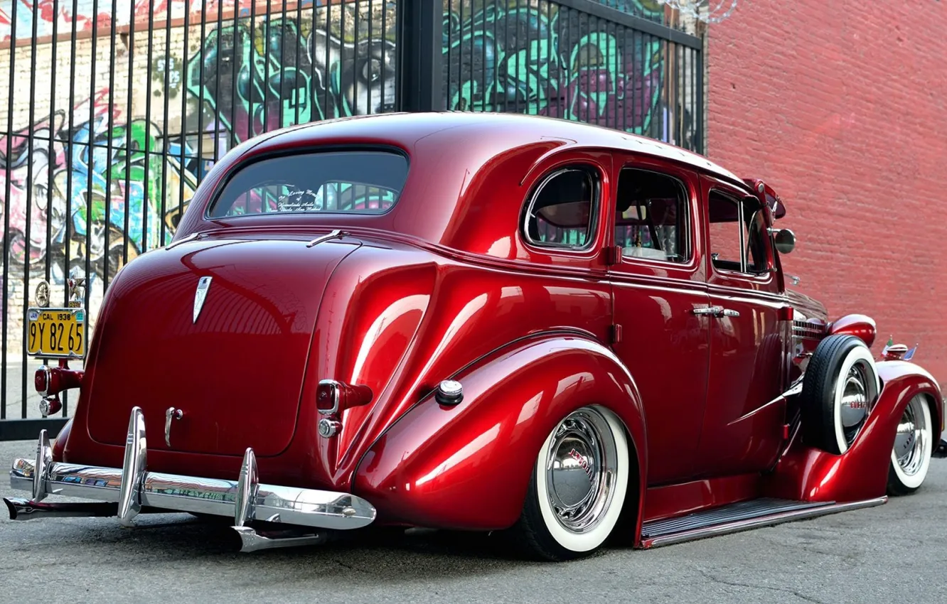 Фото обои Chevrolet, Red, Old, Tuning, Lowrider, Master Deluxe, 1938 Year. 