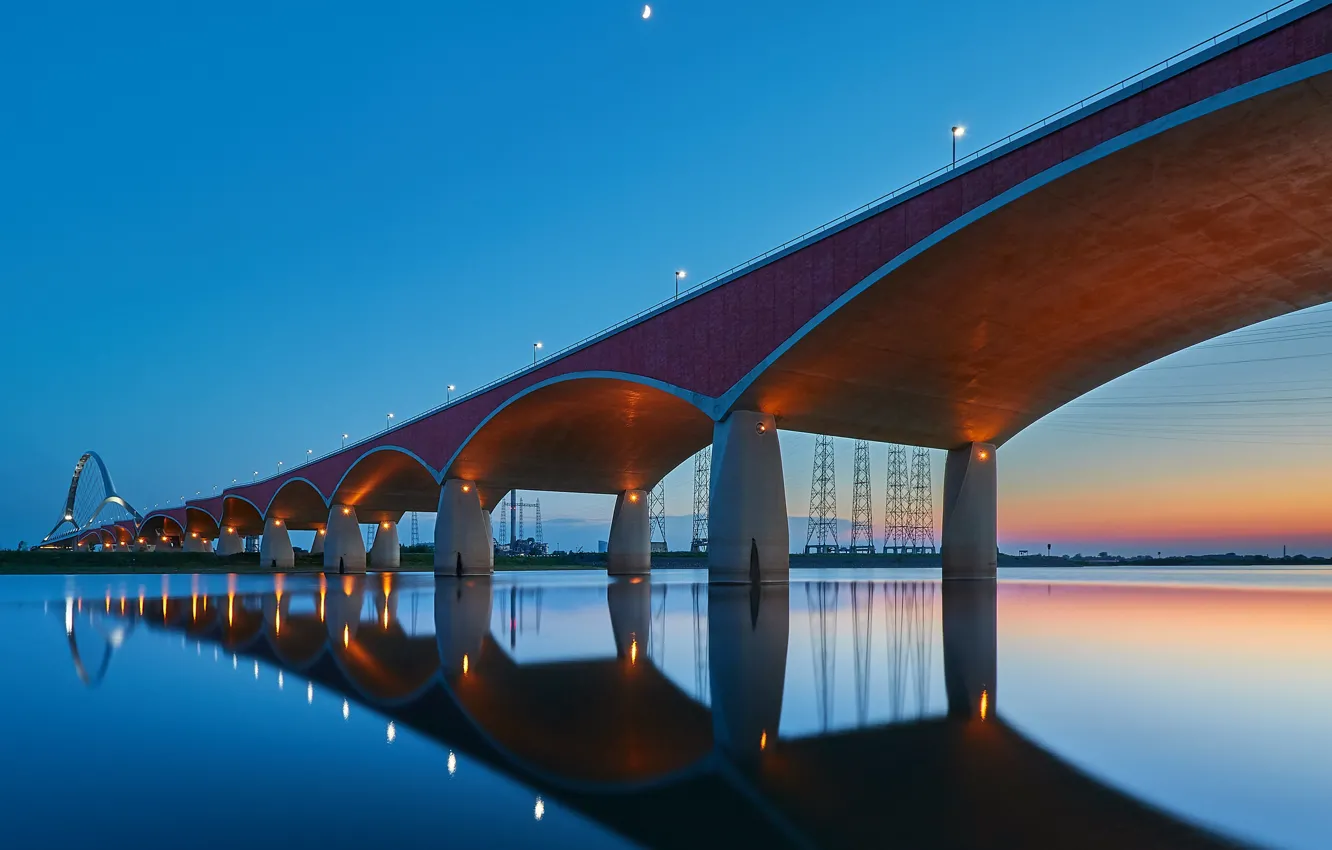 Фото обои мост, огни, отражение, Нидерланды, Голландия, Неймеген