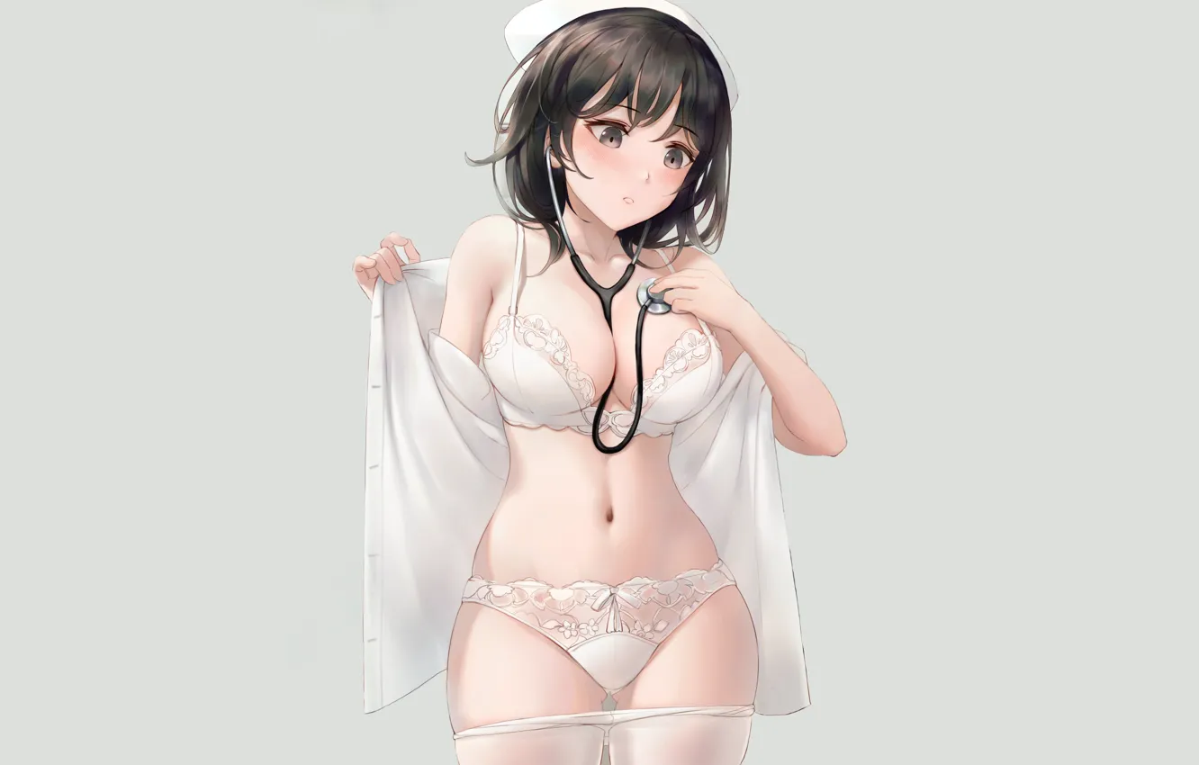 Фото обои kawaii, sexy, anime, pretty, cute, underwear, anime girls, white bra, white panties, nurse, white underwear, …