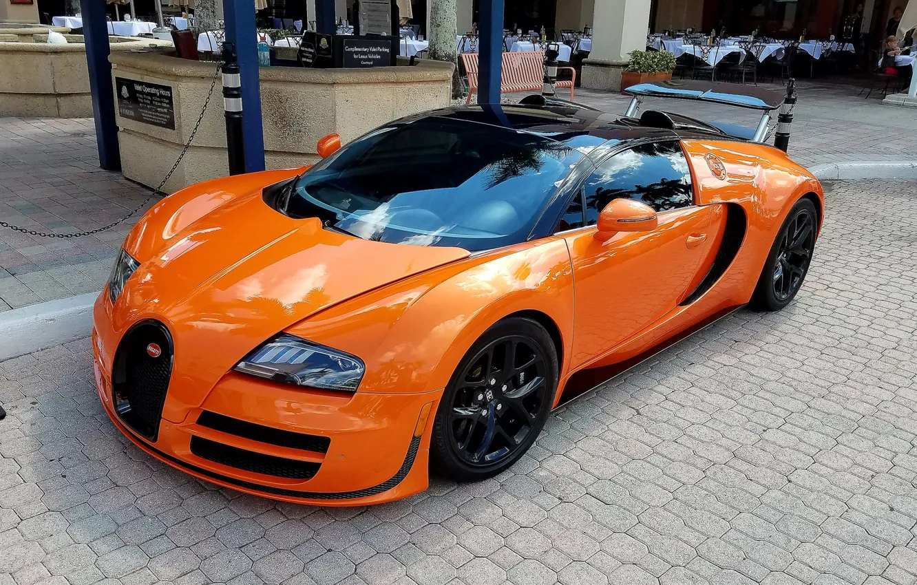 Фото обои оранжевый, Veyron, Bugatti Veyron, гиперкар