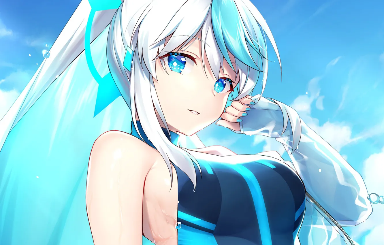 anime girl blue hair swimsuit