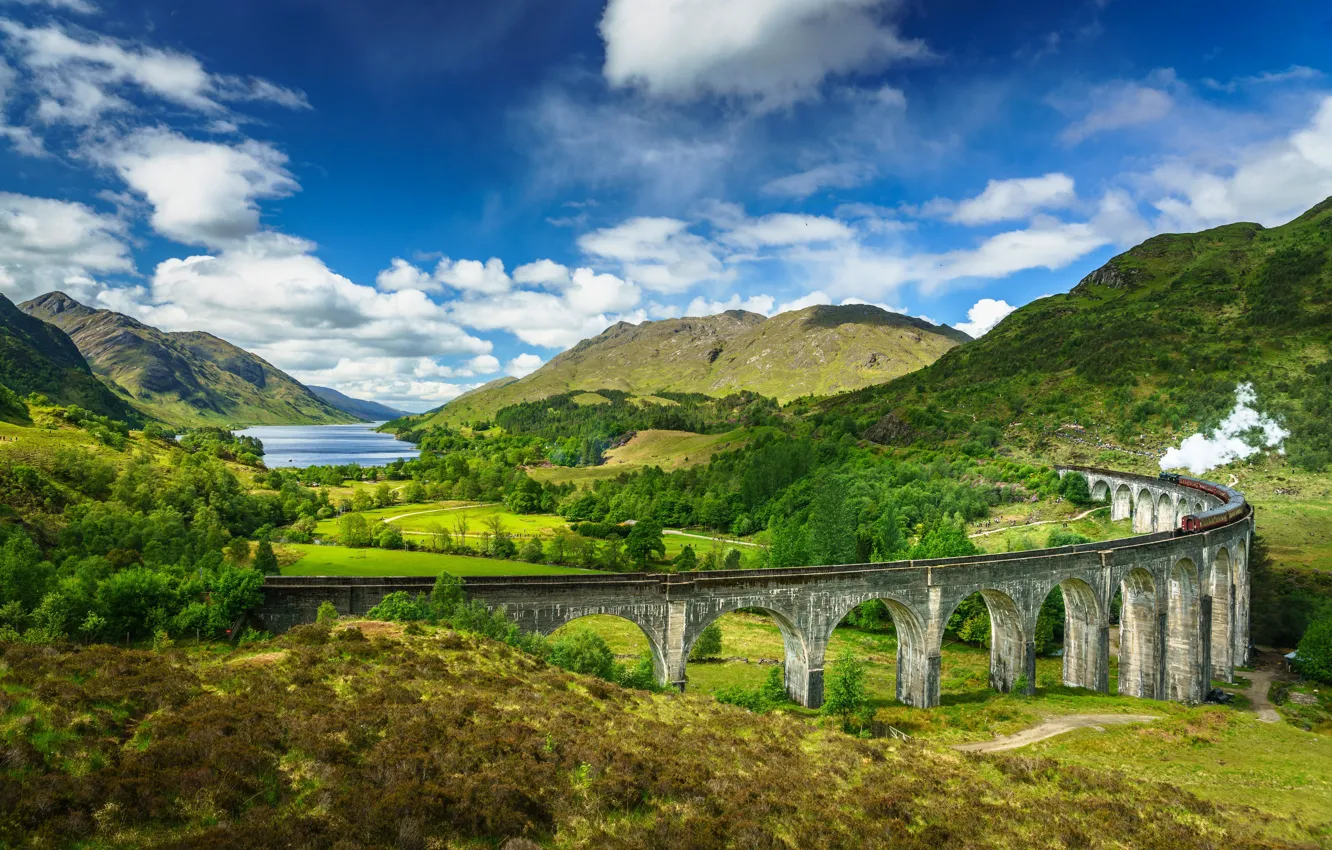 Фото обои мост, паровоз, Шотландия, Glenfinnan, Lochaber