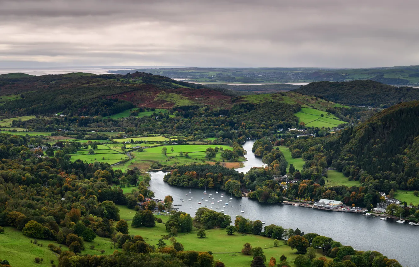 Фото обои холмы, Англия, Lake District, Lake Windermere, Gummer's How
