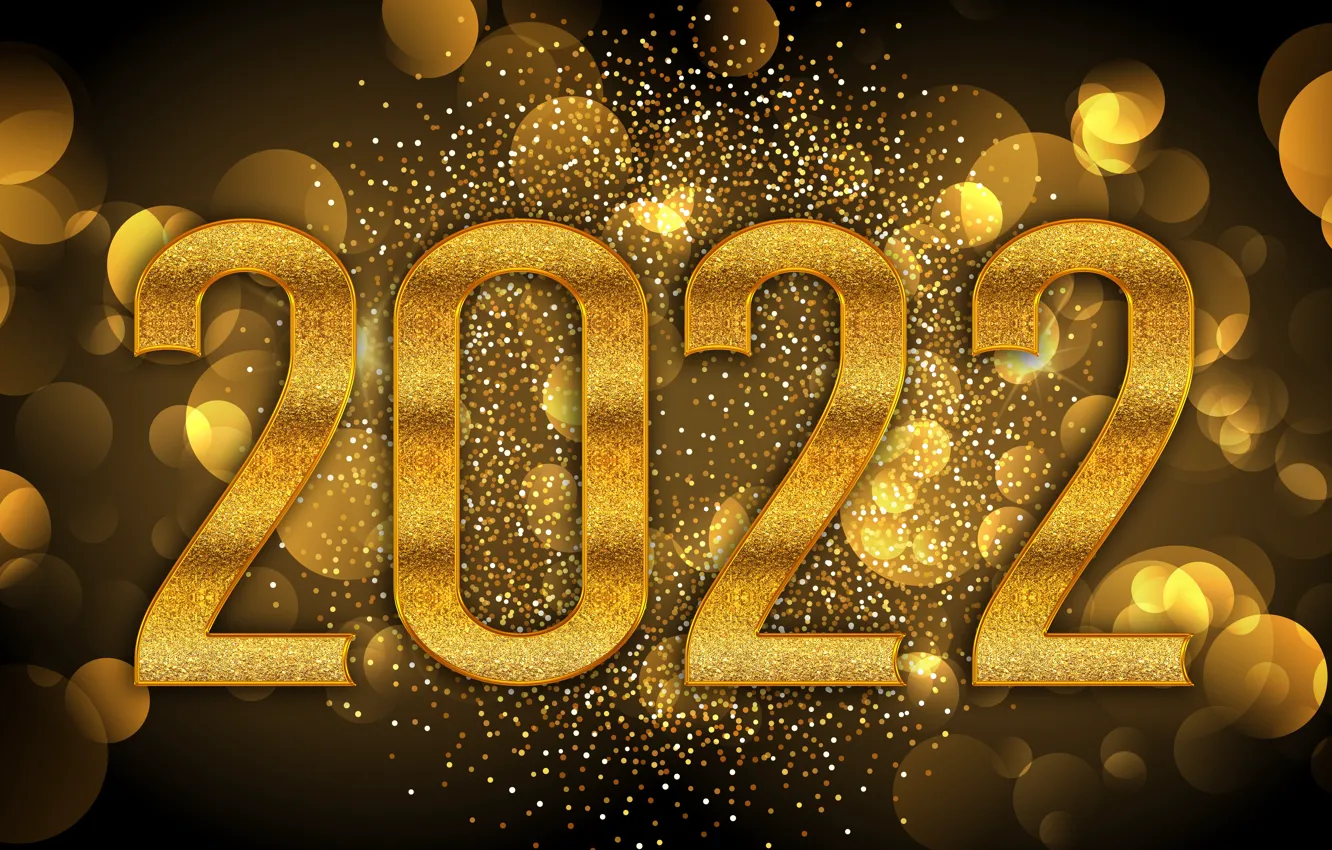 Фото обои золото, цифры, Новый год, golden, черный фон, new year, happy, bokeh, luxury, decoration, figures, glitter, …