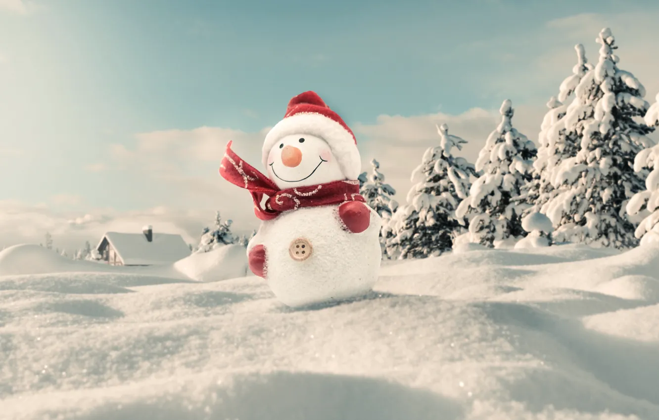 Фото обои фото, Зима, Снег, Шапка, Новый год, Шарф, Снеговик