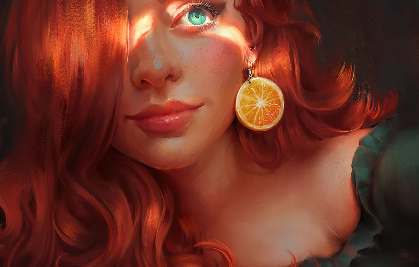 Фото обои girl, art, orange, redhead, artwork, Mandy Jurgens
