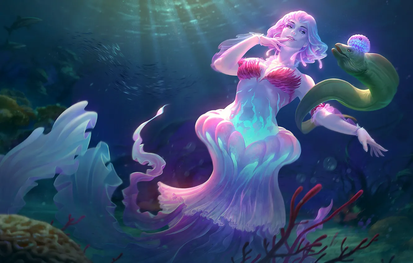 Фото обои море, океан, медуза, фэнтези, арт, Jon Neimeister, Lady of the Sea Discordia