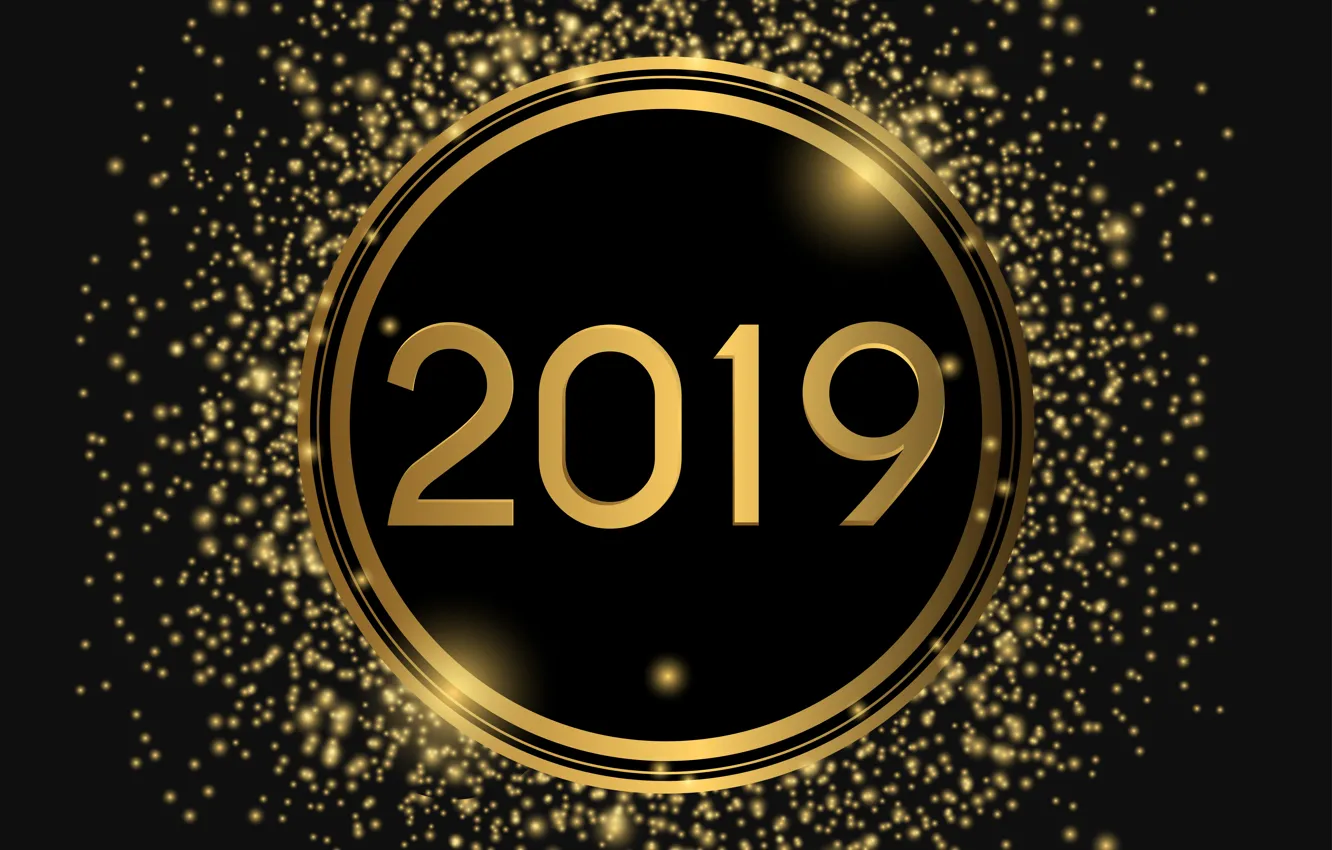 Фото обои фон, золото, Новый Год, цифры, golden, New Year, Happy, 2019. 