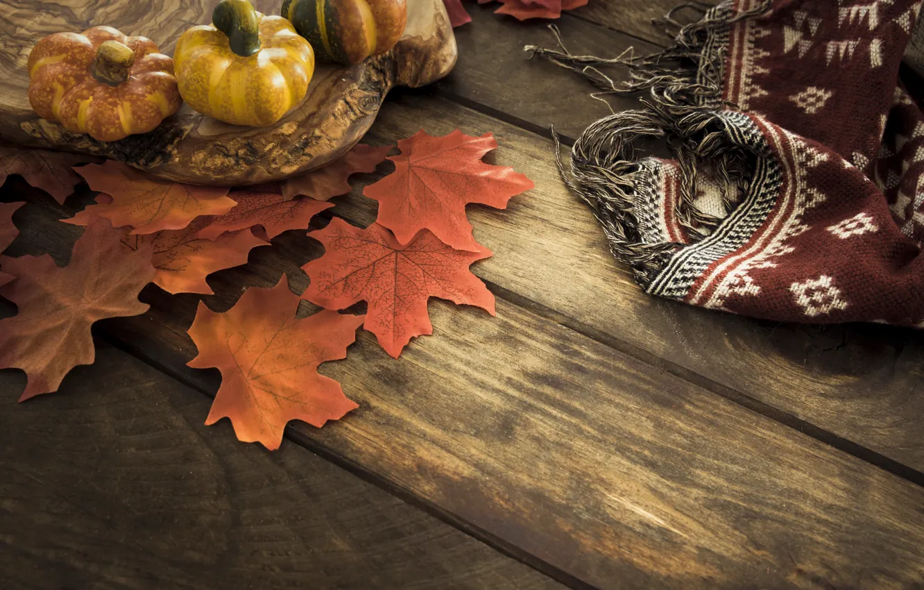 Фото обои осень, листья, фон, дерево, доски, colorful, тыква, клен, wood, background, autumn, leaves, осенние, pumpkin, maple