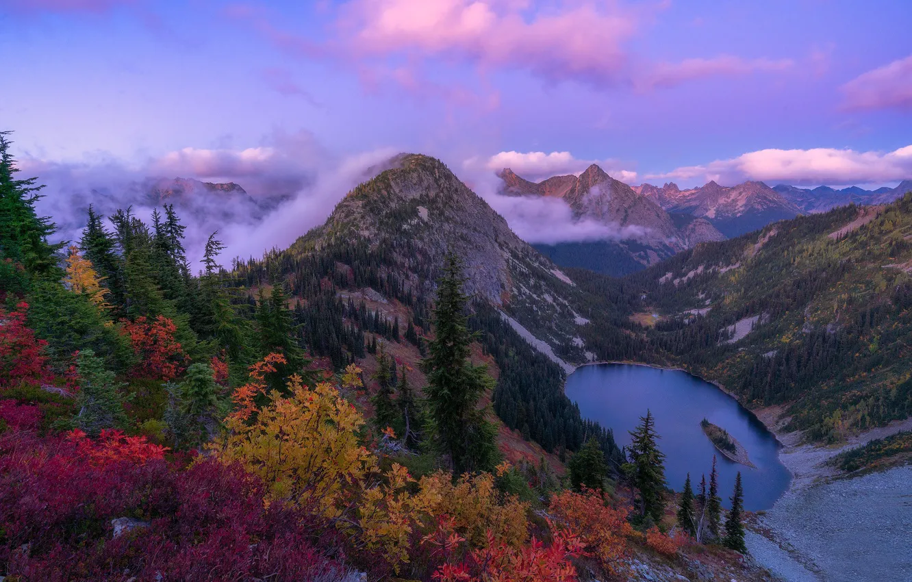 Фото обои осень, деревья, горы, озеро, штат Вашингтон, Каскадные горы, Washington State, Cascade Range, North Cascades, Норт-Каскейдс, …