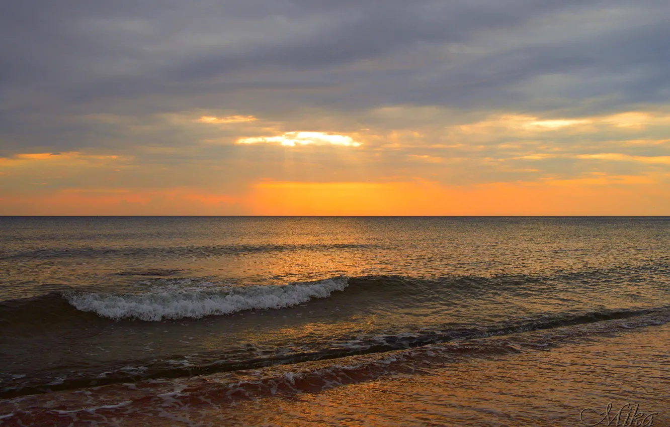 Фото обои Закат, Море, Волны, Sunset, Sea