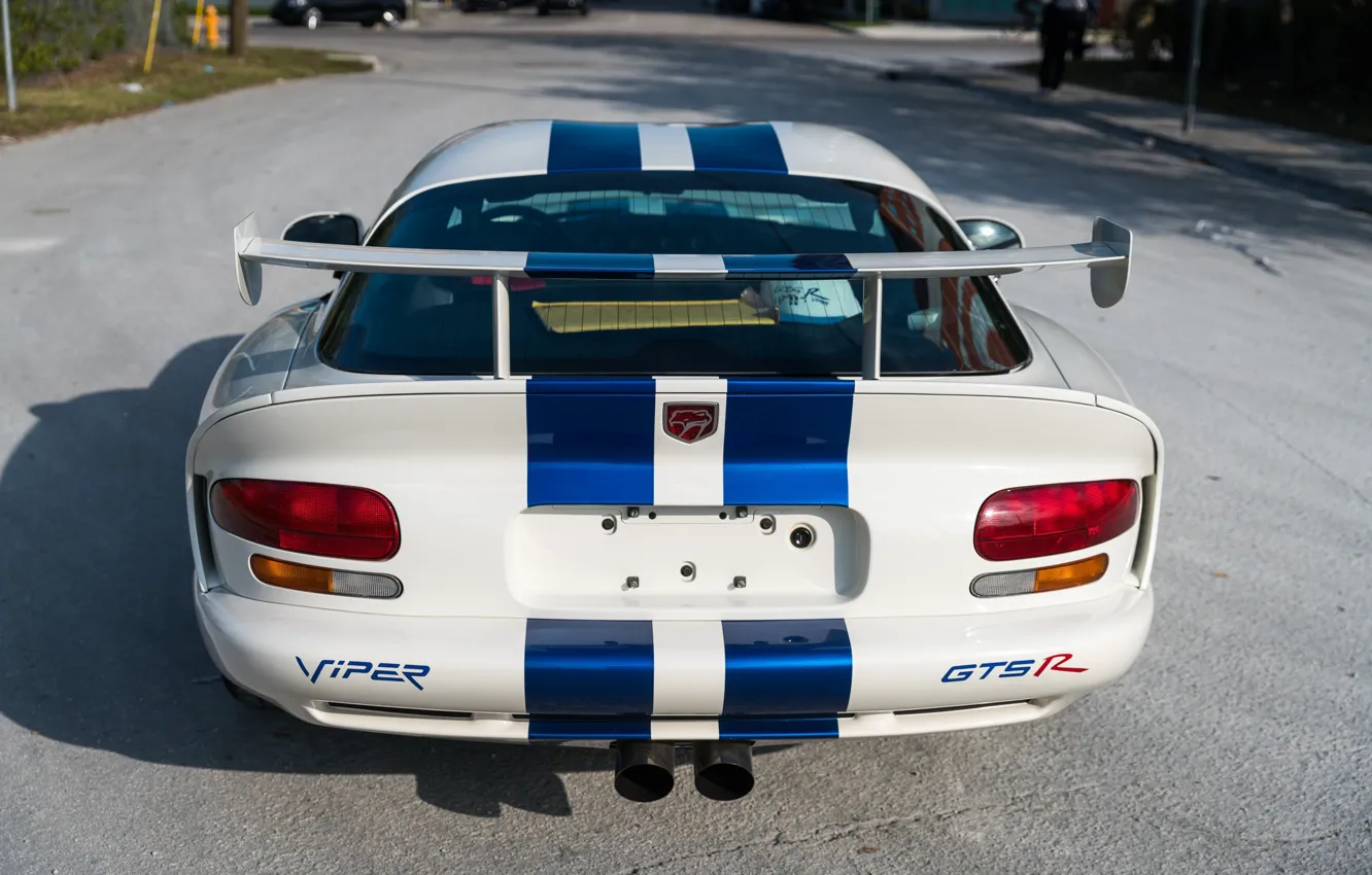 Фото обои Dodge Viper, 1997, Задок, Американский автомобиль, Антикрыло, GTSR, Спортивный полосы