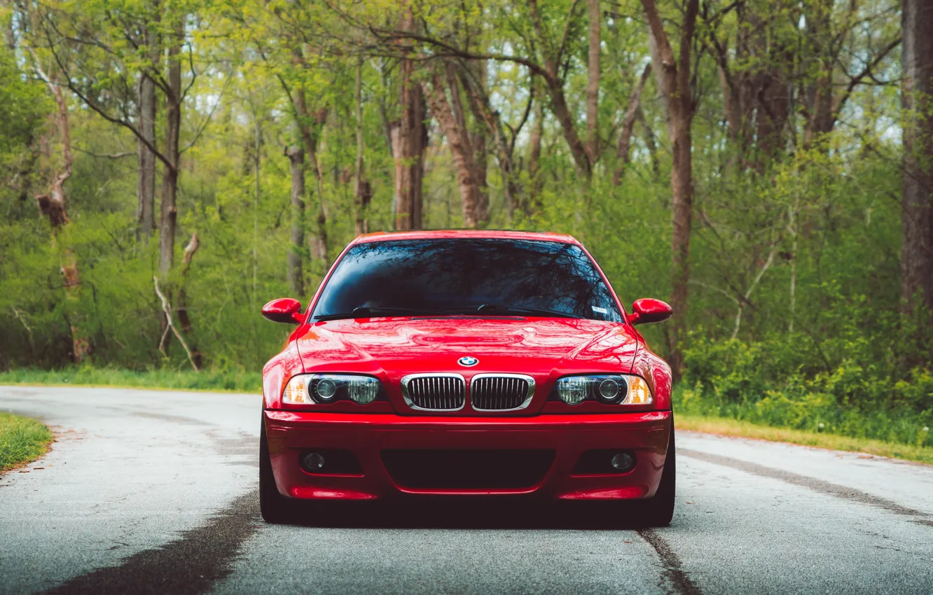 Фото обои Red, E46, Road, M3, Front view