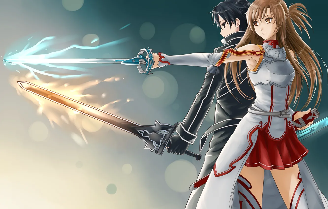 Фото обои девушка, оружие, аниме, арт, парень, мечи, Мастера меча онлайн, S...