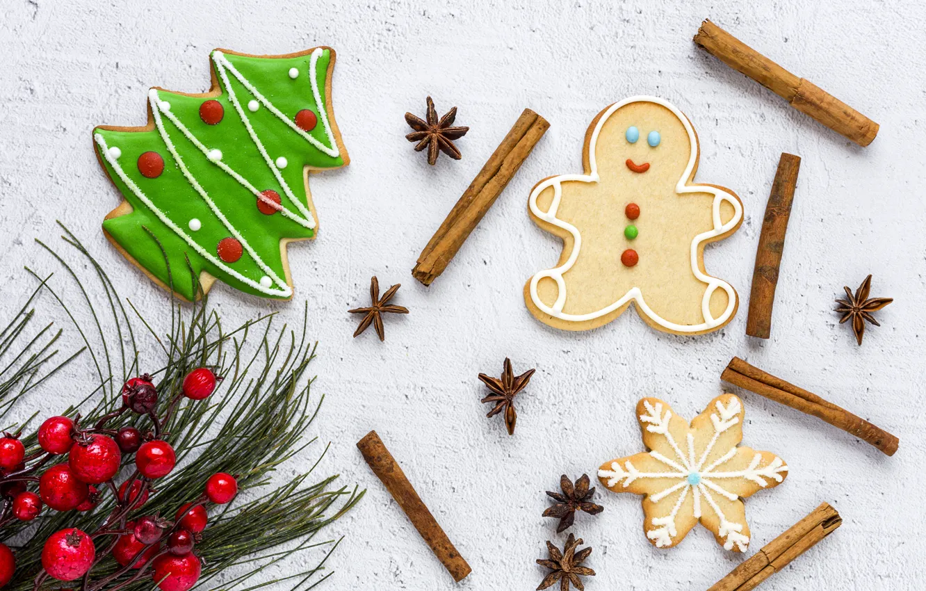 Фото обои украшения, Новый Год, печенье, Рождество, Christmas, wood, New Year, cookies, decoration, пряники, gingerbread, Merry