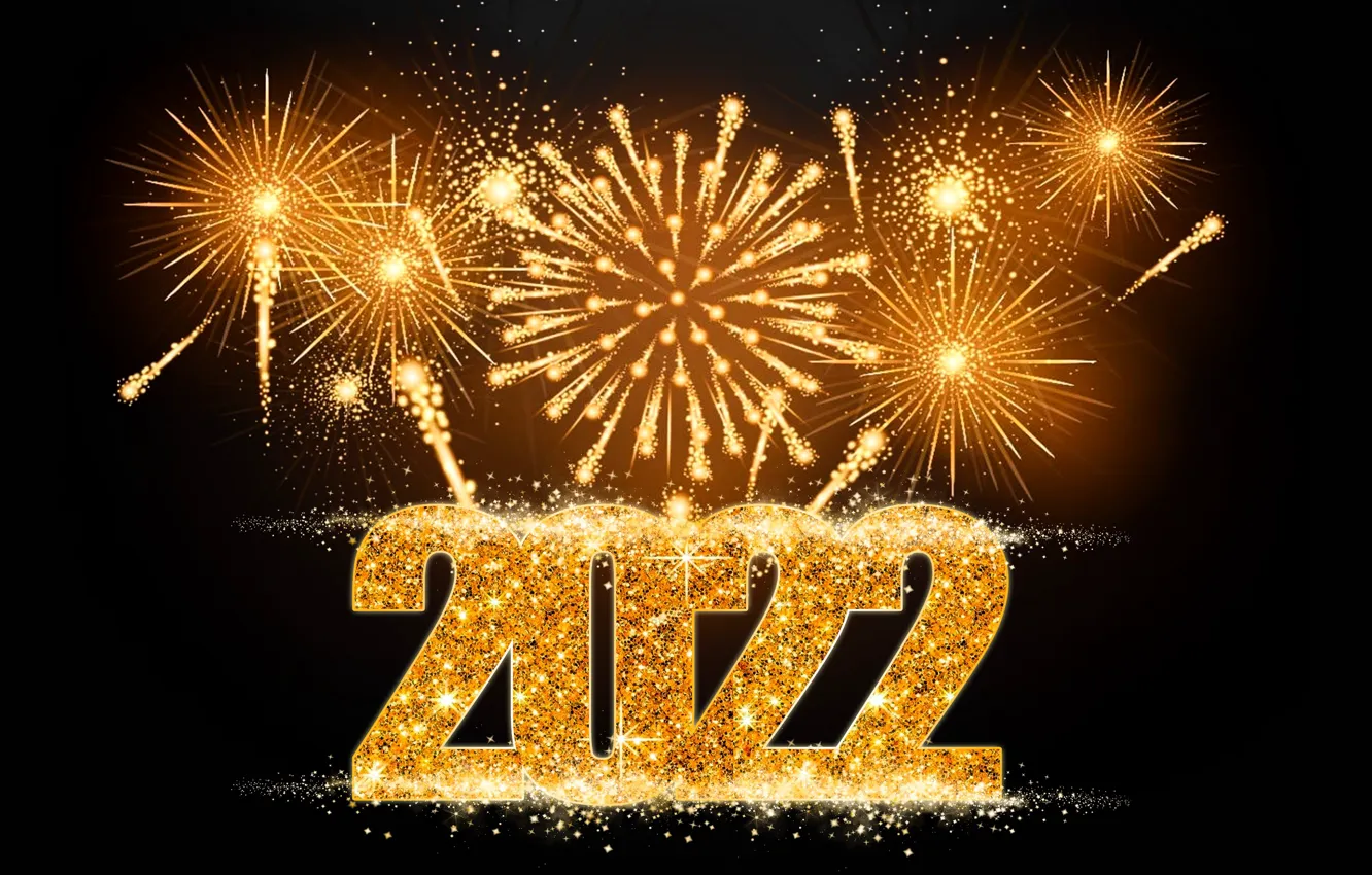 Фото обои золото, салют, цифры, Новый год, golden, черный фон, new year, happy, fireworks, luxury, decoration, figures, …