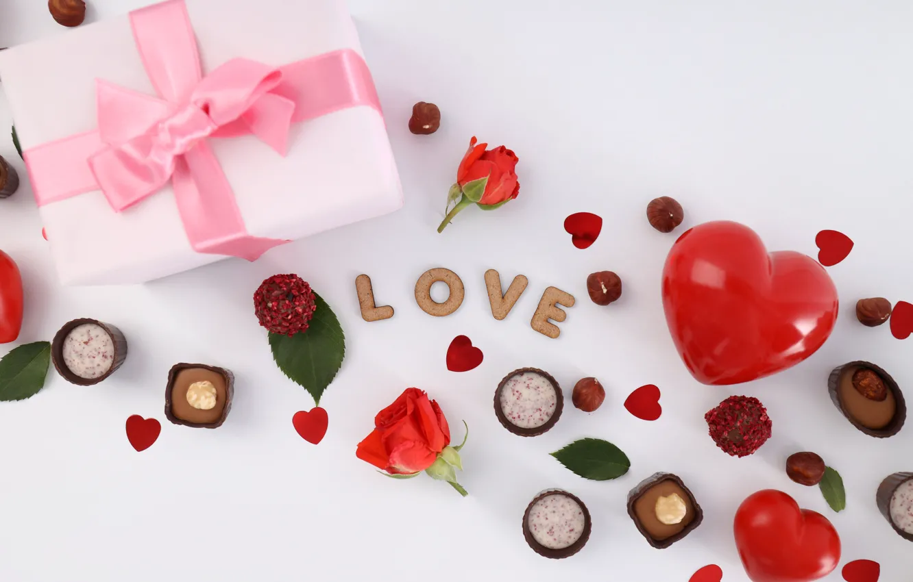 Фото обои любовь, подарок, романтика, сердце, шоколад, сердечки, red, love, happy, flowers, romantic, hearts, 14 февраля, Valentine's …
