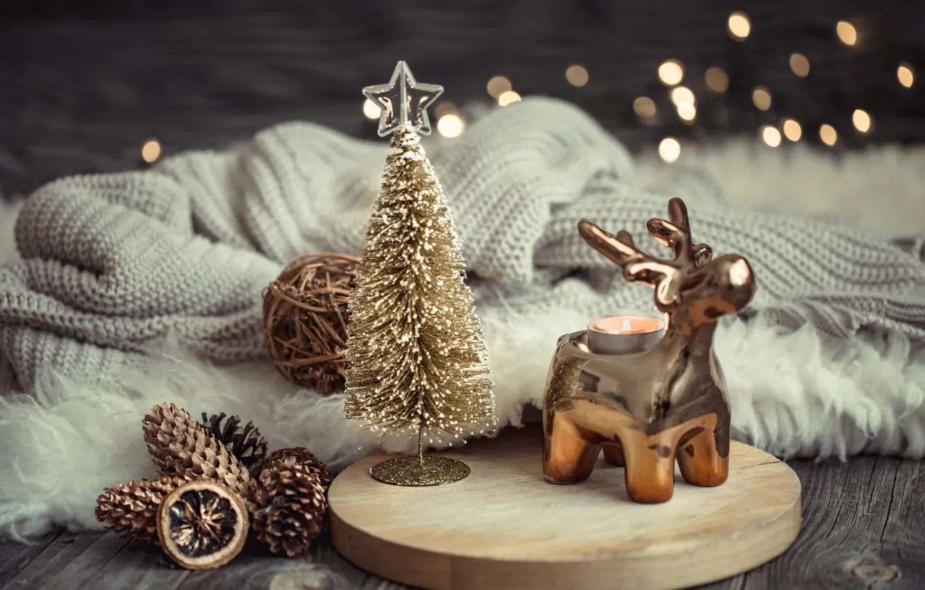 Фото обои украшения, Рождество, Новый год, new year, Christmas, винтаж, winter, свитер, bokeh, decoration, cozy