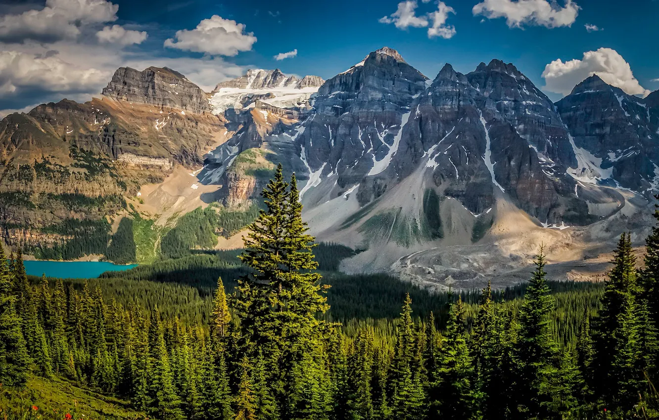 Фото обои лес, горы, озеро, Канада, Альберта, Banff National Park, Alberta, Canada, Moraine Lake, Valley of the …