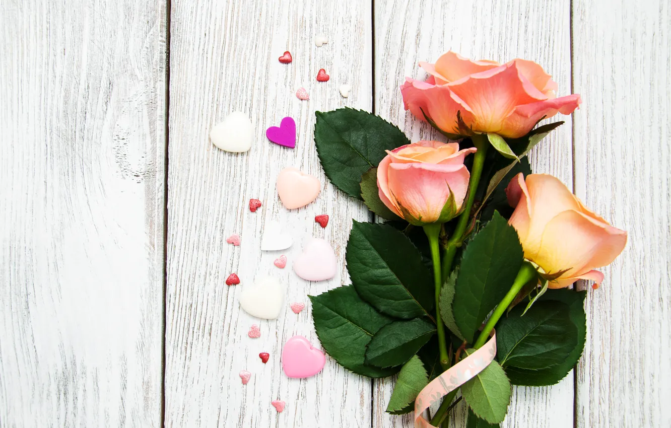 Фото обои цветы, сердце, розы, сердечки, love, heart, wood, pink, romantic, roses