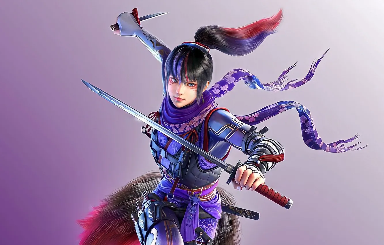 Фото обои girl, sword, fighter, weapon, Tekken, video games, charliehgl, Kunimitsu