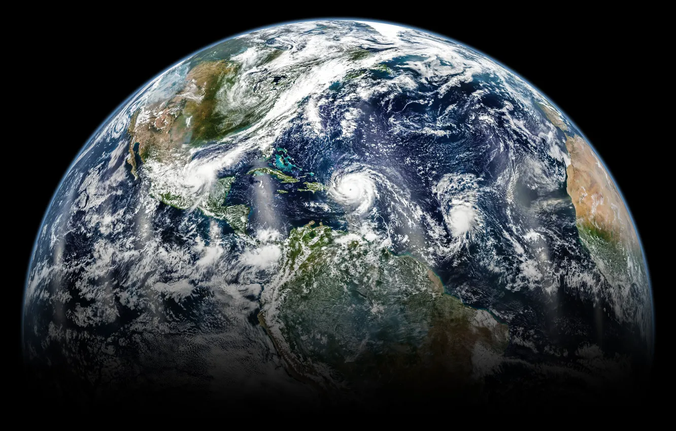 Фото обои космос, планета, Земля, ураган, континенты