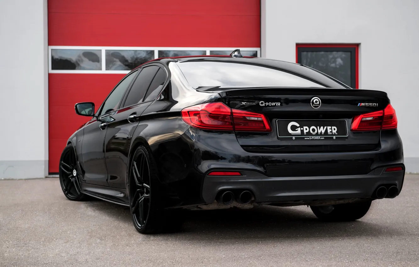 Фото обои чёрный, BMW, седан, вид сзади, G-Power, 2018, 5er, 5-series, G30, M550i