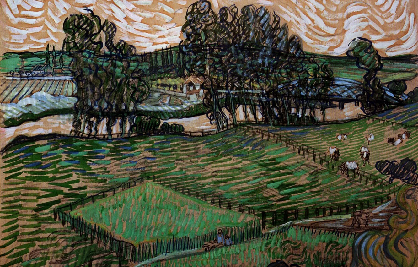 Фото обои Landscape, Vincent van Gogh, with Bridge across, the Oise