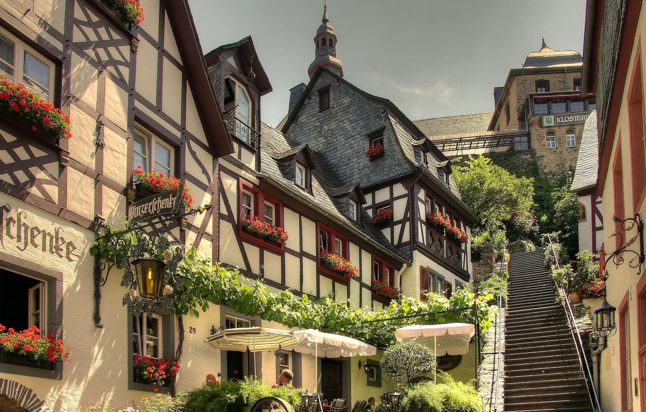 Фото обои улица, Германия, архитектура, Germany, Рейнланд-Пфальц, Байльштайн, маленький городок, Beilstein in Rhineland-Palatinate