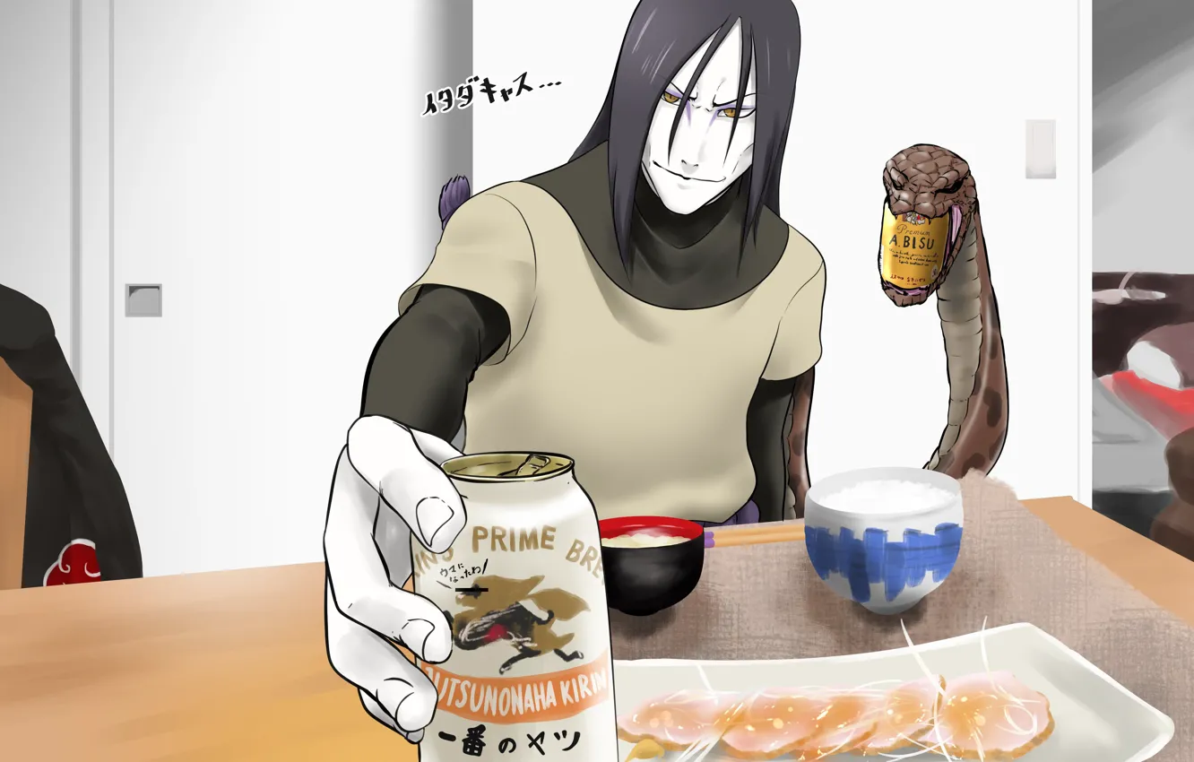 Фото обои стол, змей, мужчина, напитки, Наруто, Naruto, Орочимару, Orochimaru
