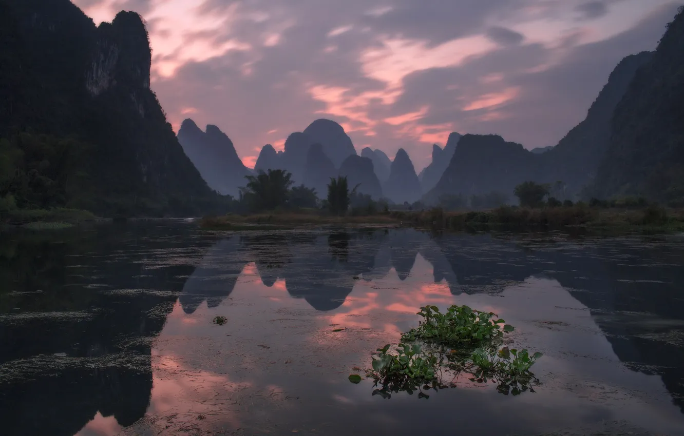 Фото обои пейзаж, горы, природа, река, Китай, Yangshuo, Сергей Заливин, карстовые пики, округ Яншо
