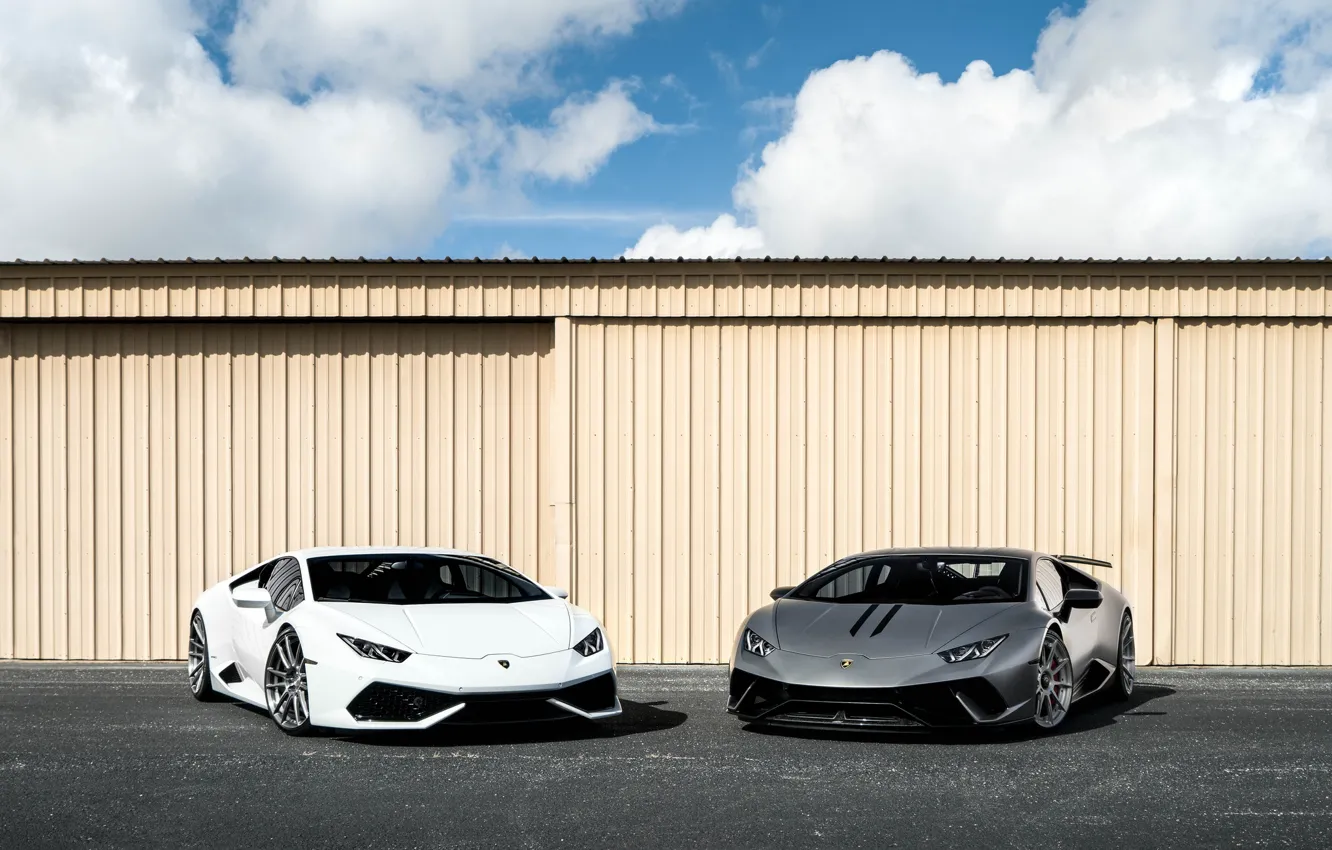 Фото обои Lamborghini, White, Gray, VAG, Performante, Huracan, Sight