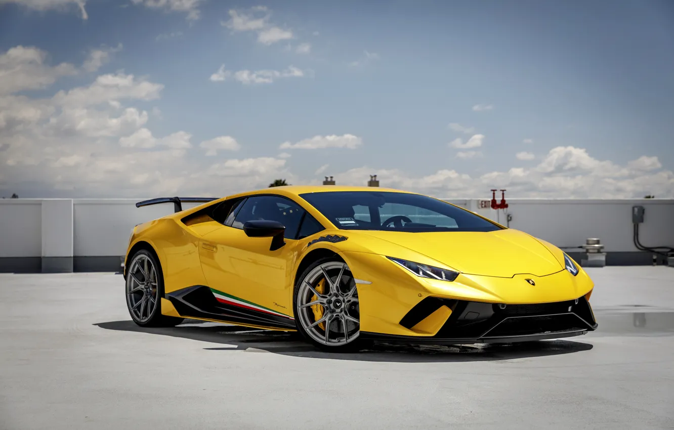 Фото обои Lamborghini, Yellow, Performante, Huracan, Sight