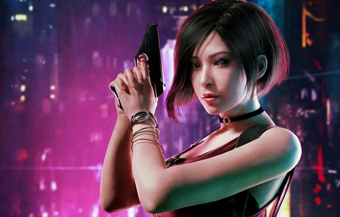Фото обои девушка, пистолет, Ada Wong, Ада Вонг, Resident Evil 2. Назад. 
