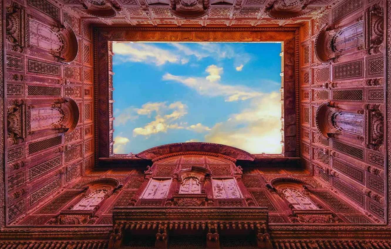 Фото обои Индия, архитектура, история, дворец, Джодпур, Цитадель Солнца, стены покрыты резьбой и произведениями искусства, Форт Мехрангарх, …