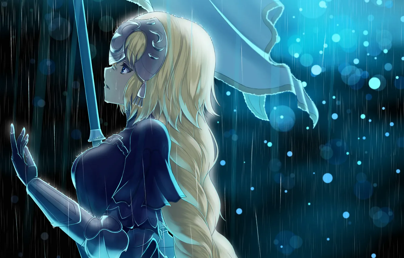 Фото обои девушка, дождь, аниме, арт, Fate Grand order