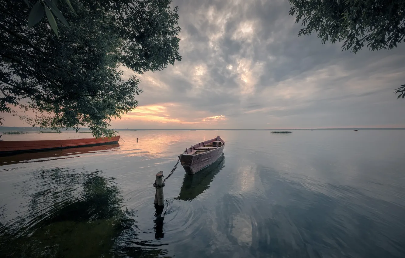 Фото обои пейзаж, природа, озеро, лодка, вечер, Андрей Чиж, Плещеево