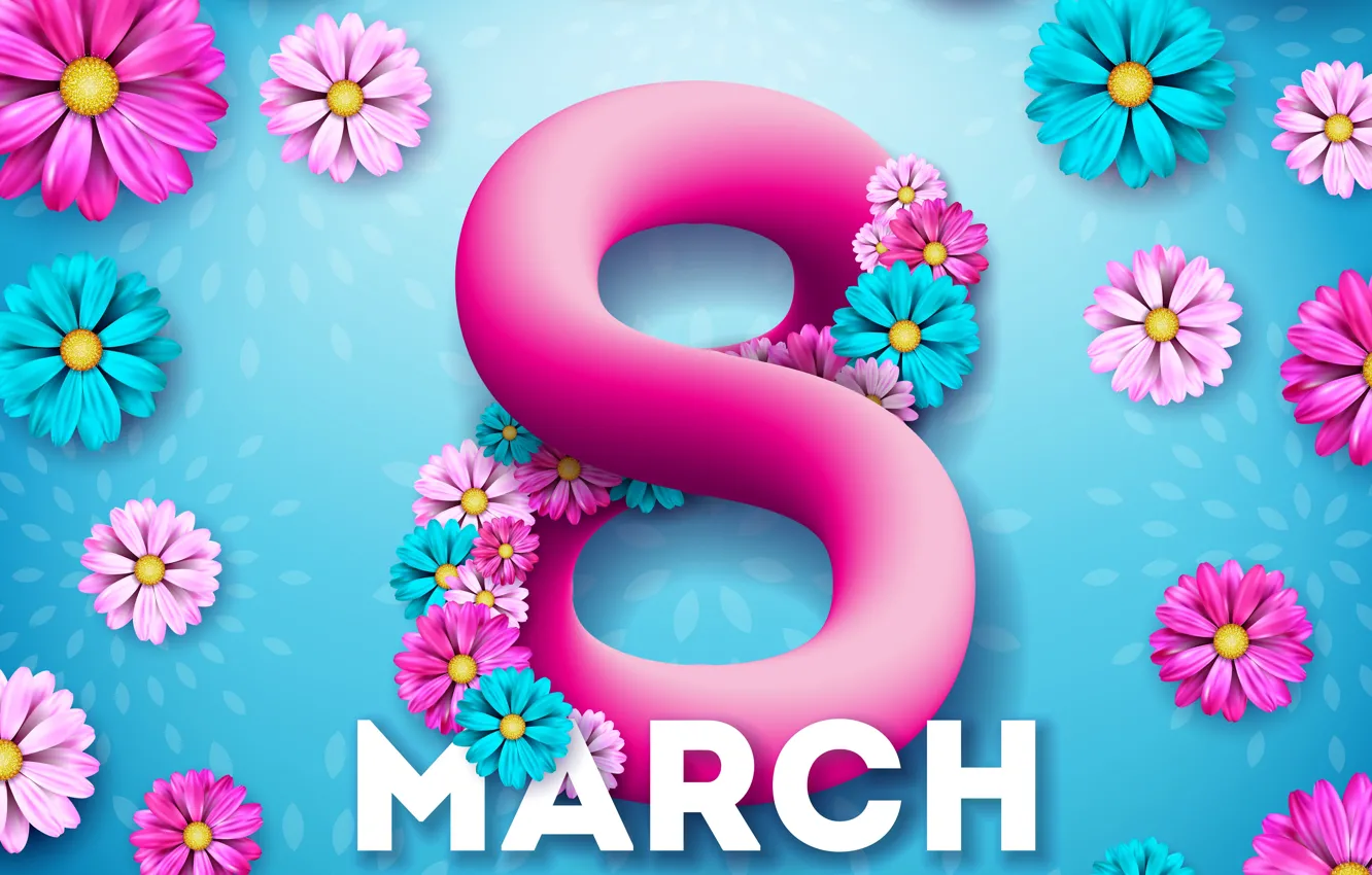 Фото обои цветы, happy, 8 марта, blue, pink, flowers, открытка, spring, celebration, женский день, 8 march, women's …