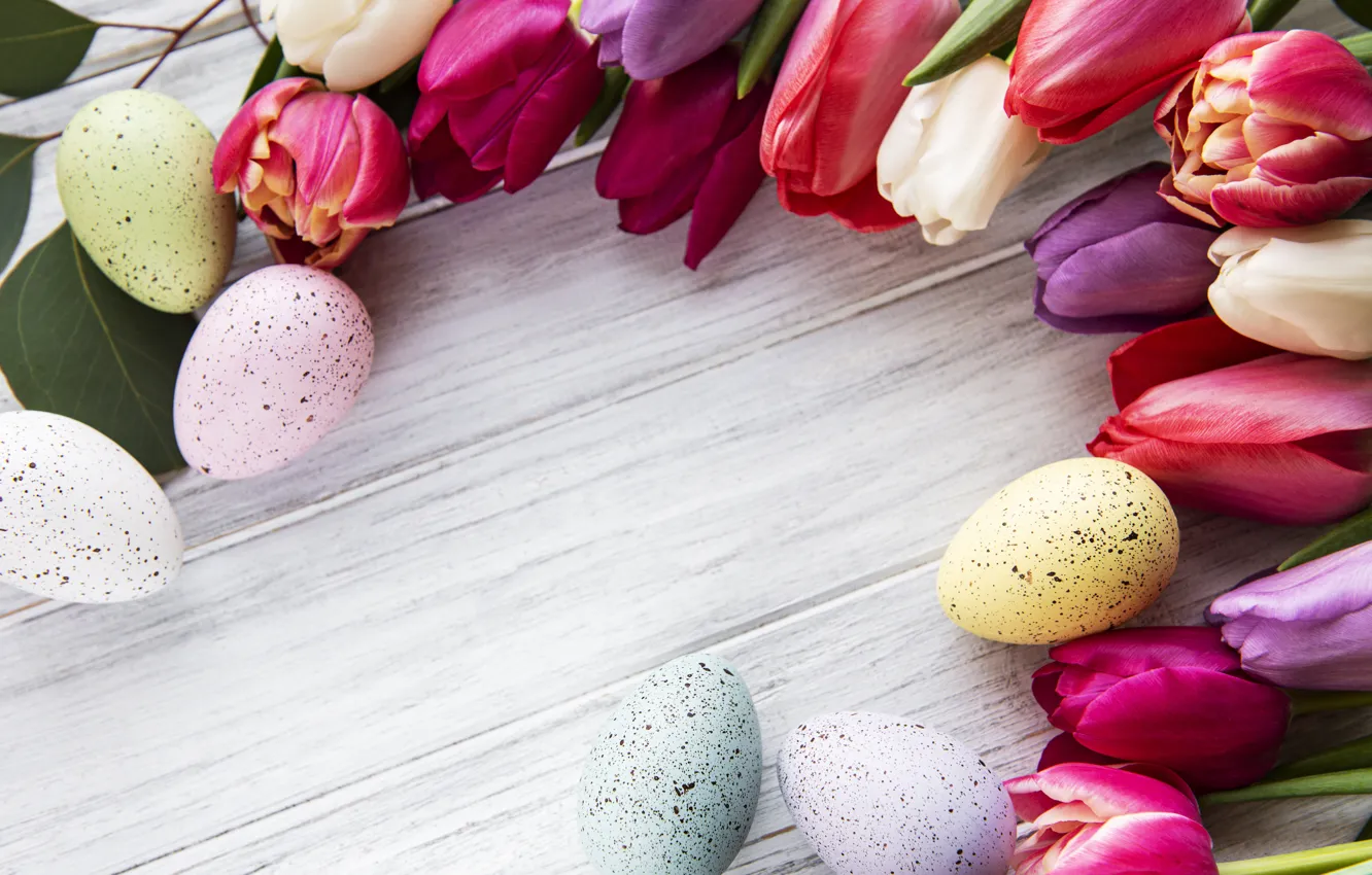 Фото обои цветы, яйца, весна, colorful, Пасха, тюльпаны, happy, wood, pink, flowers, tulips, spring, Easter, purple, eggs, …