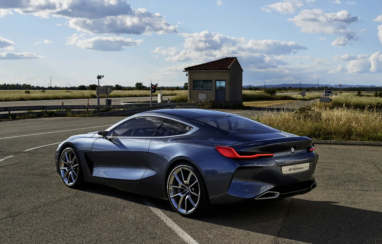 Фото обои асфальт, купе, BMW, вид сбоку, 2017, 8-Series Concept