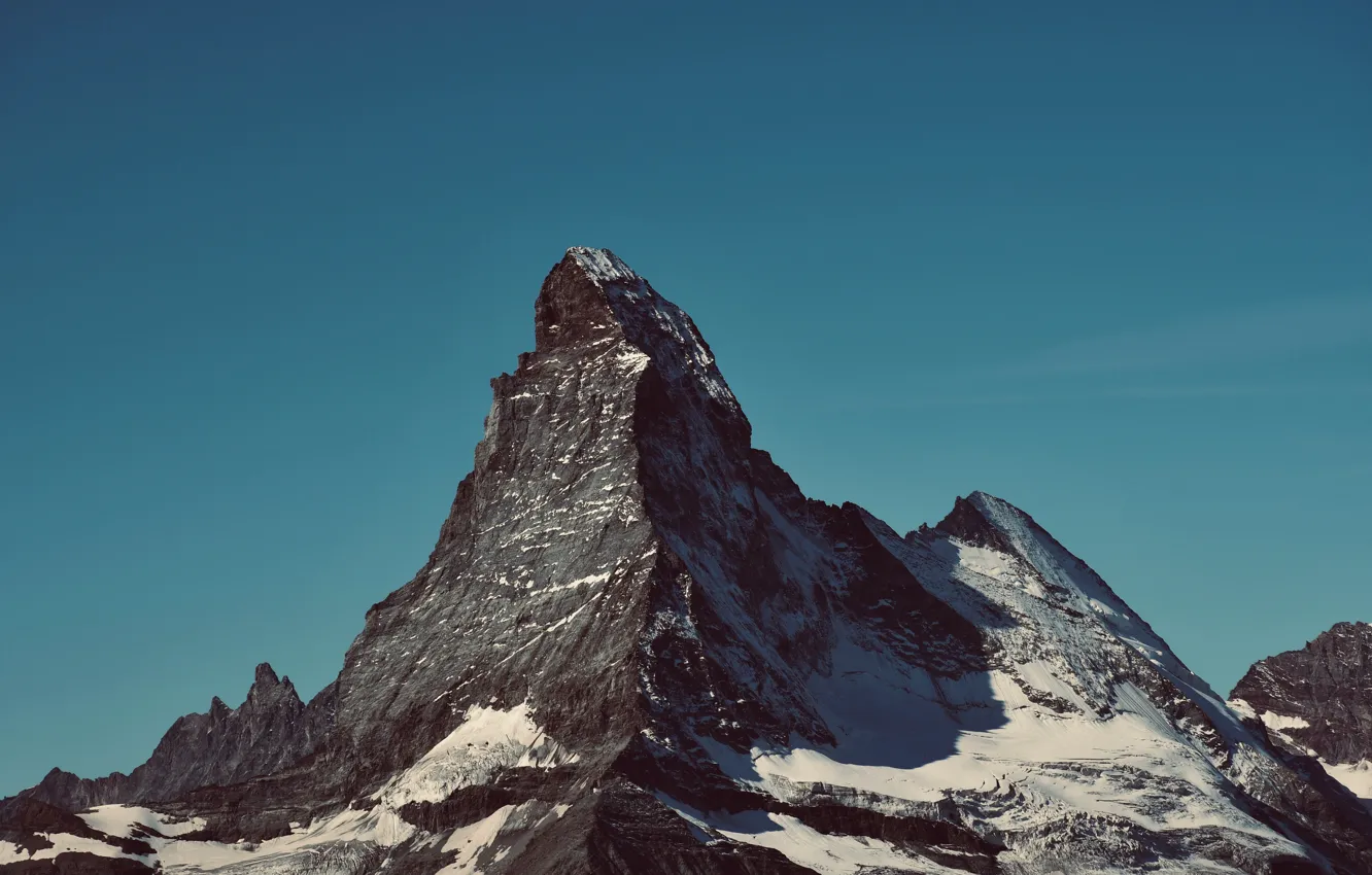 Фото обои зима, небо, снег, горы, природа, скалы, Швейцария, Альпы, Маттерхорн